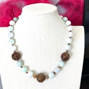 Artisan Beaded Necklace with Brown and Jade Accents